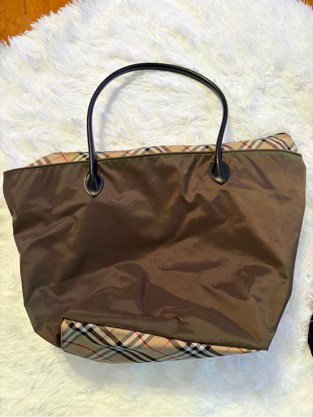 Burberry Classic Brown Plaid Accent Tote Bag